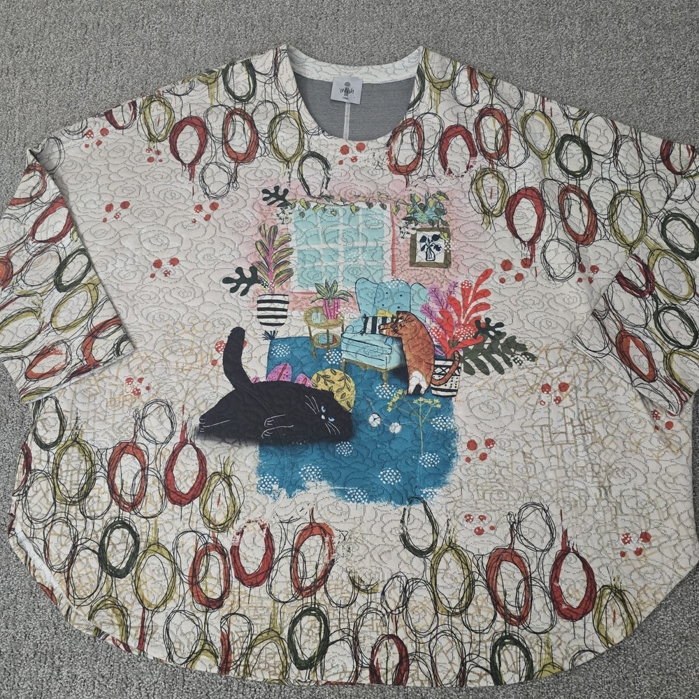 Inoah Artsy All Over Cat Nature Print‎ Knit Dolman Tent Loose Novelty Top OS